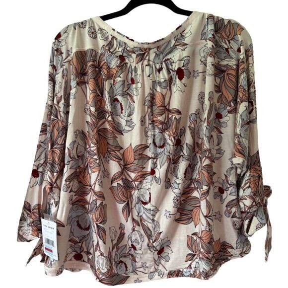 Free People Keepin On Top White Pink Floral Tie Sleeve Knit Blouse Boho Sz M - Picture 4 of 10